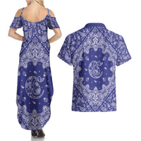 Blue Paisley Couples Matching Summer Maxi Dress and Hawaiian Shirt Skull Gangster - Wonder Print Shop