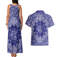 Blue Paisley Couples Matching Tank Maxi Dress and Hawaiian Shirt Skull Gangster - Wonder Print Shop
