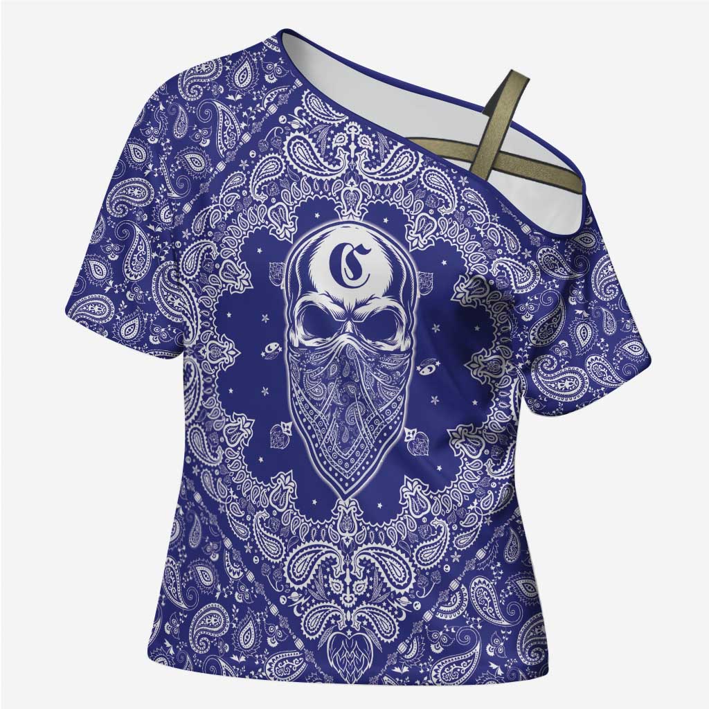 Blue Paisley Cross Shoulder Shirt Skull Gangster - Wonder Print Shop