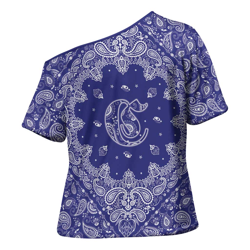Blue Paisley Cross Shoulder Shirt Skull Gangster - Wonder Print Shop