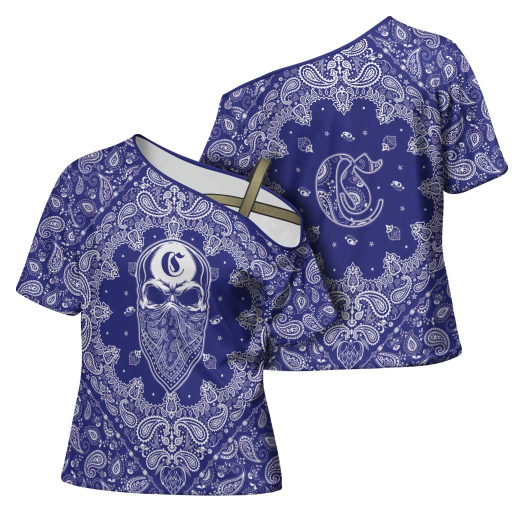 Blue Paisley Cross Shoulder Shirt Skull Gangster - Wonder Print Shop