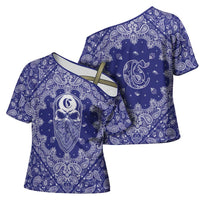 Blue Paisley Cross Shoulder Shirt Skull Gangster - Wonder Print Shop