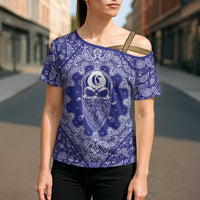 Blue Paisley Cross Shoulder Shirt Skull Gangster - Wonder Print Shop