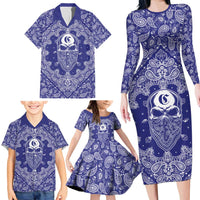 Blue Paisley Family Matching Long Sleeve Bodycon Dress and Hawaiian Shirt Skull Gangster - Wonder Print Shop
