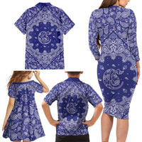 Blue Paisley Family Matching Long Sleeve Bodycon Dress and Hawaiian Shirt Skull Gangster - Wonder Print Shop