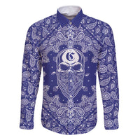 Blue Paisley Family Matching Long Sleeve Bodycon Dress and Hawaiian Shirt Skull Gangster - Wonder Print Shop