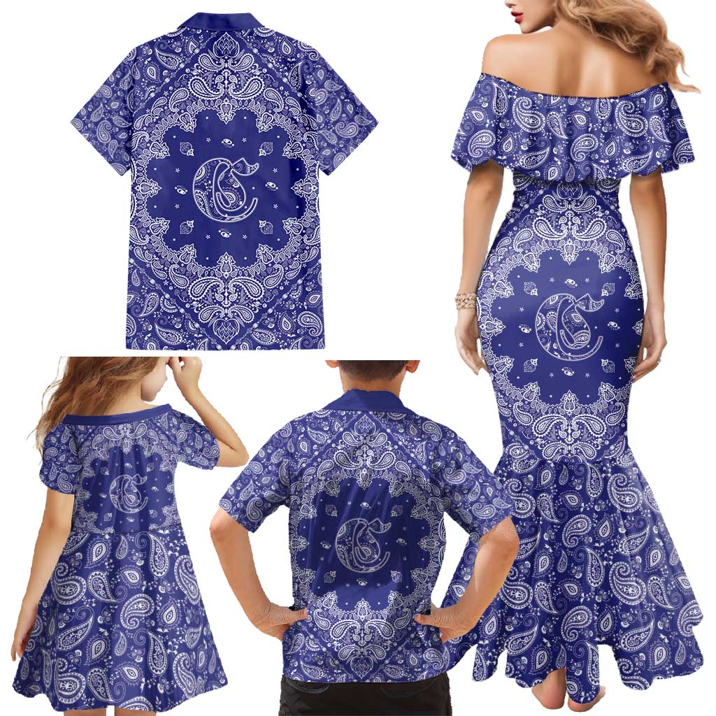 Blue Paisley Family Matching Mermaid Dress and Hawaiian Shirt Skull Gangster - Wonder Print Shop