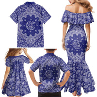 Blue Paisley Family Matching Mermaid Dress and Hawaiian Shirt Skull Gangster - Wonder Print Shop