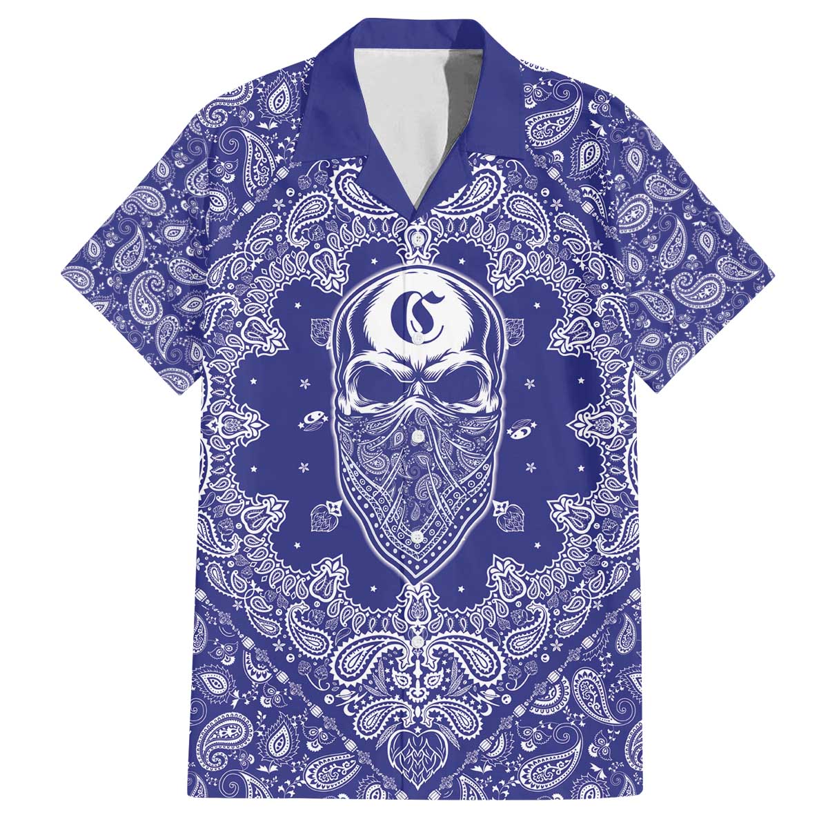 Blue Paisley Family Matching Off The Shoulder Long Sleeve Dress and Hawaiian Shirt Skull Gangster - Wonder Print Shop