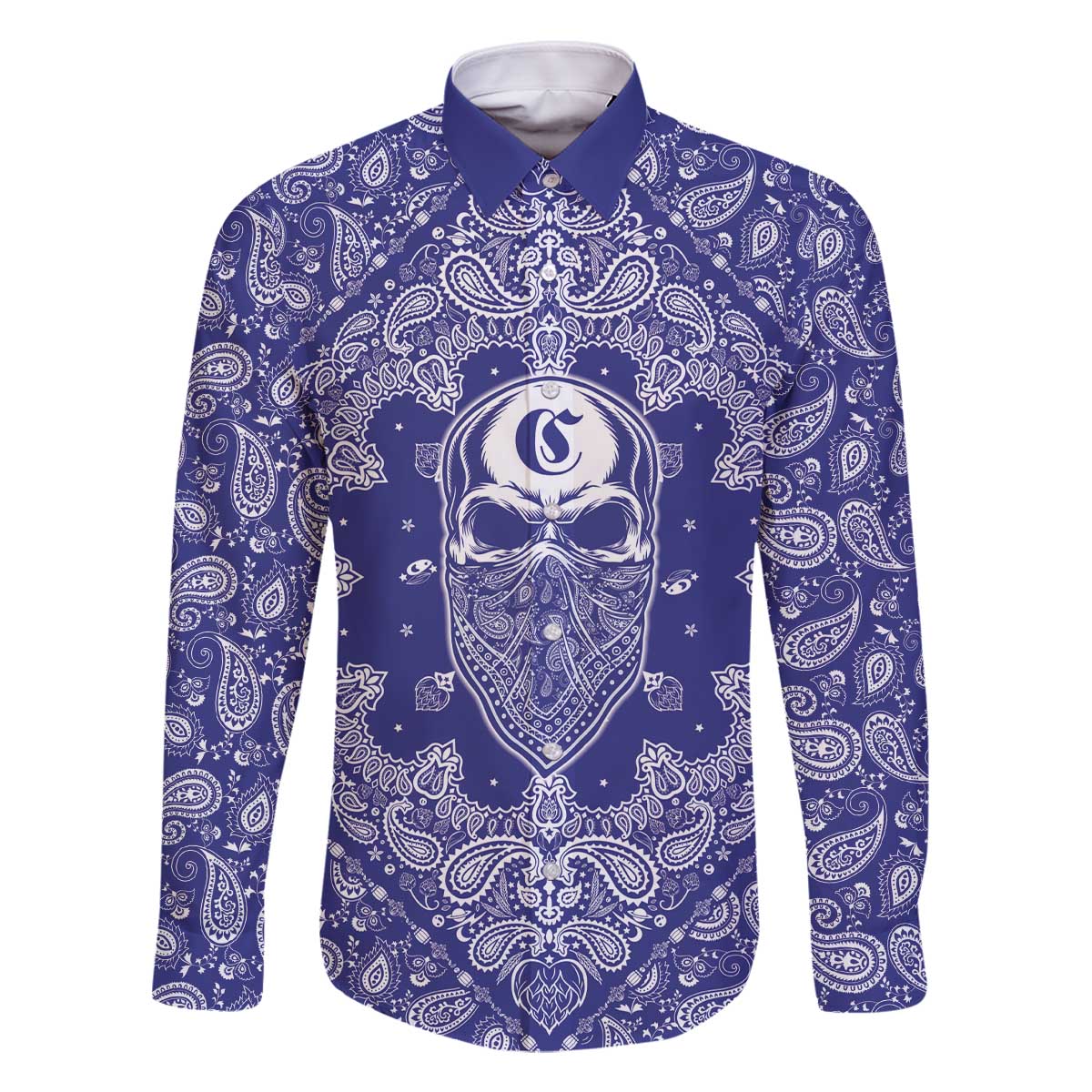 Blue Paisley Family Matching Off The Shoulder Long Sleeve Dress and Hawaiian Shirt Skull Gangster - Wonder Print Shop