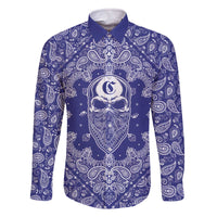 Blue Paisley Family Matching Off The Shoulder Long Sleeve Dress and Hawaiian Shirt Skull Gangster - Wonder Print Shop