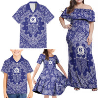 Blue Paisley Family Matching Off Shoulder Maxi Dress and Hawaiian Shirt Skull Gangster - Wonder Print Shop