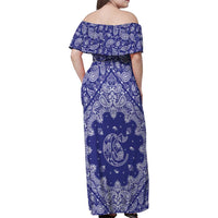 Blue Paisley Family Matching Off Shoulder Maxi Dress and Hawaiian Shirt Skull Gangster - Wonder Print Shop