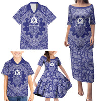 Blue Paisley Family Matching Puletasi and Hawaiian Shirt Skull Gangster - Wonder Print Shop