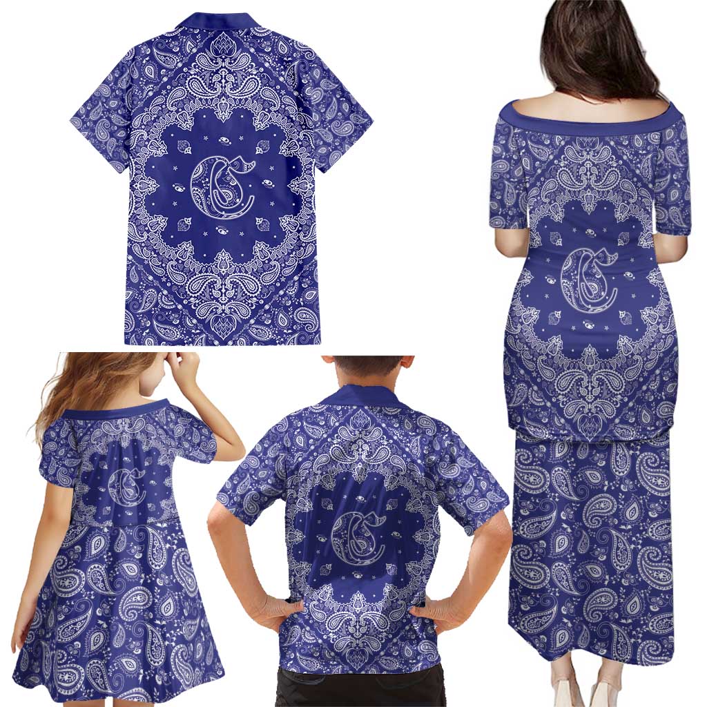 Blue Paisley Family Matching Puletasi and Hawaiian Shirt Skull Gangster - Wonder Print Shop