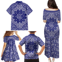 Blue Paisley Family Matching Puletasi and Hawaiian Shirt Skull Gangster - Wonder Print Shop