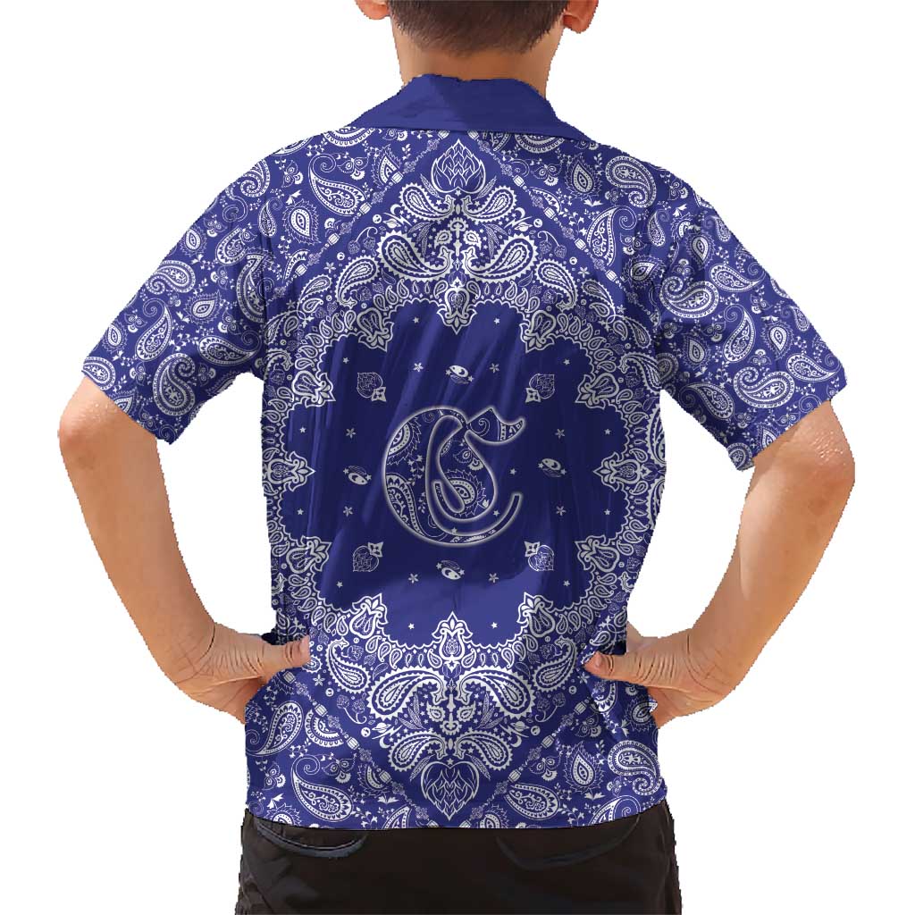 Blue Paisley Family Matching Short Sleeve Bodycon Dress and Hawaiian Shirt Skull Gangster - Wonder Print Shop