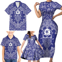 Blue Paisley Family Matching Short Sleeve Bodycon Dress and Hawaiian Shirt Skull Gangster - Wonder Print Shop