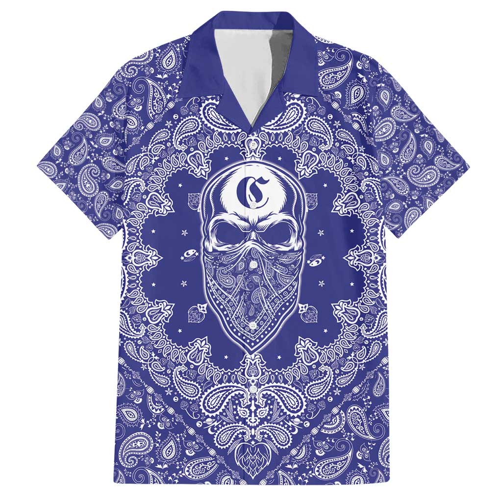 Blue Paisley Family Matching Short Sleeve Bodycon Dress and Hawaiian Shirt Skull Gangster - Wonder Print Shop