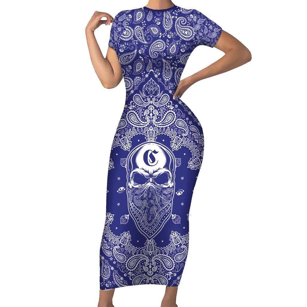 Blue Paisley Family Matching Short Sleeve Bodycon Dress and Hawaiian Shirt Skull Gangster - Wonder Print Shop