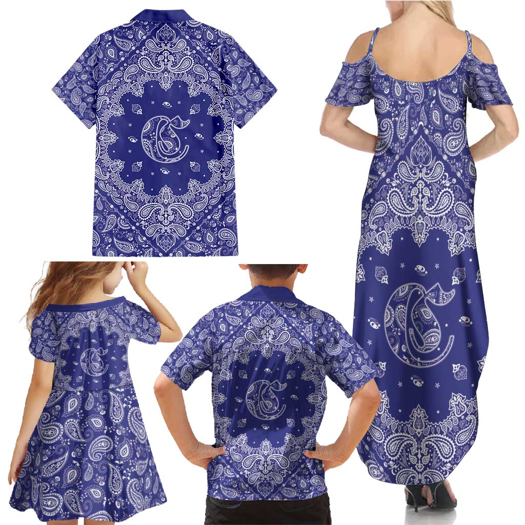 Blue Paisley Family Matching Summer Maxi Dress and Hawaiian Shirt Skull Gangster - Wonder Print Shop