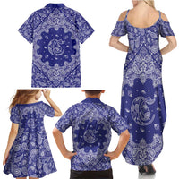 Blue Paisley Family Matching Summer Maxi Dress and Hawaiian Shirt Skull Gangster - Wonder Print Shop