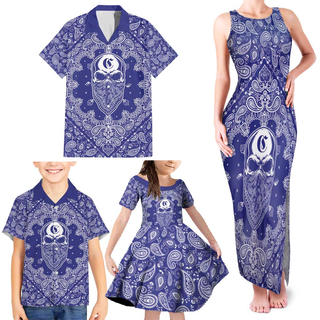 Blue Paisley Family Matching Tank Maxi Dress and Hawaiian Shirt Skull Gangster - Wonder Print Shop