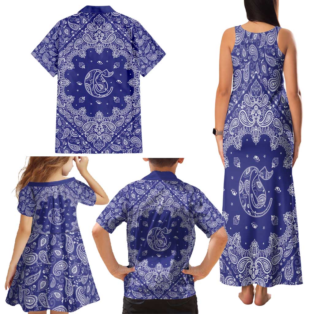 Blue Paisley Family Matching Tank Maxi Dress and Hawaiian Shirt Skull Gangster - Wonder Print Shop