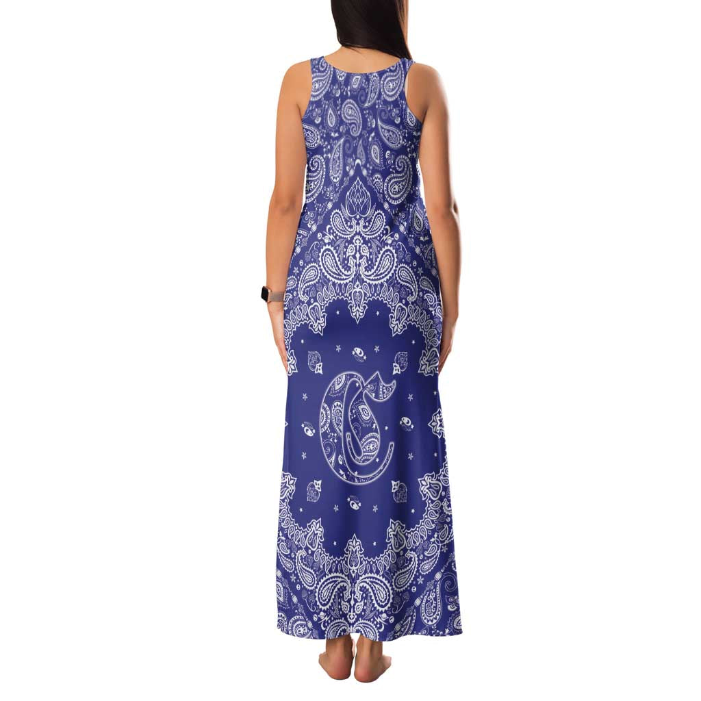 Blue Paisley Family Matching Tank Maxi Dress and Hawaiian Shirt Skull Gangster - Wonder Print Shop