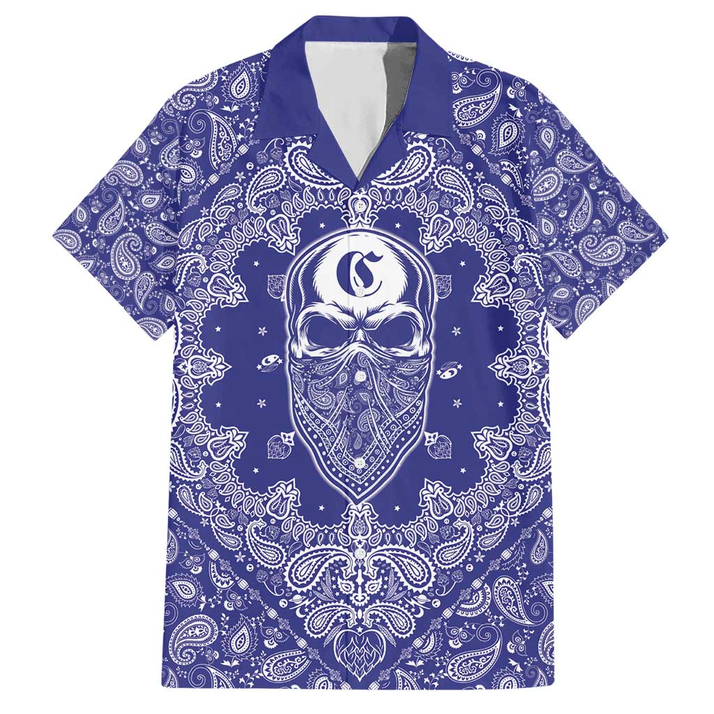 Blue Paisley Hawaiian Shirt Skull Gangster - Wonder Print Shop