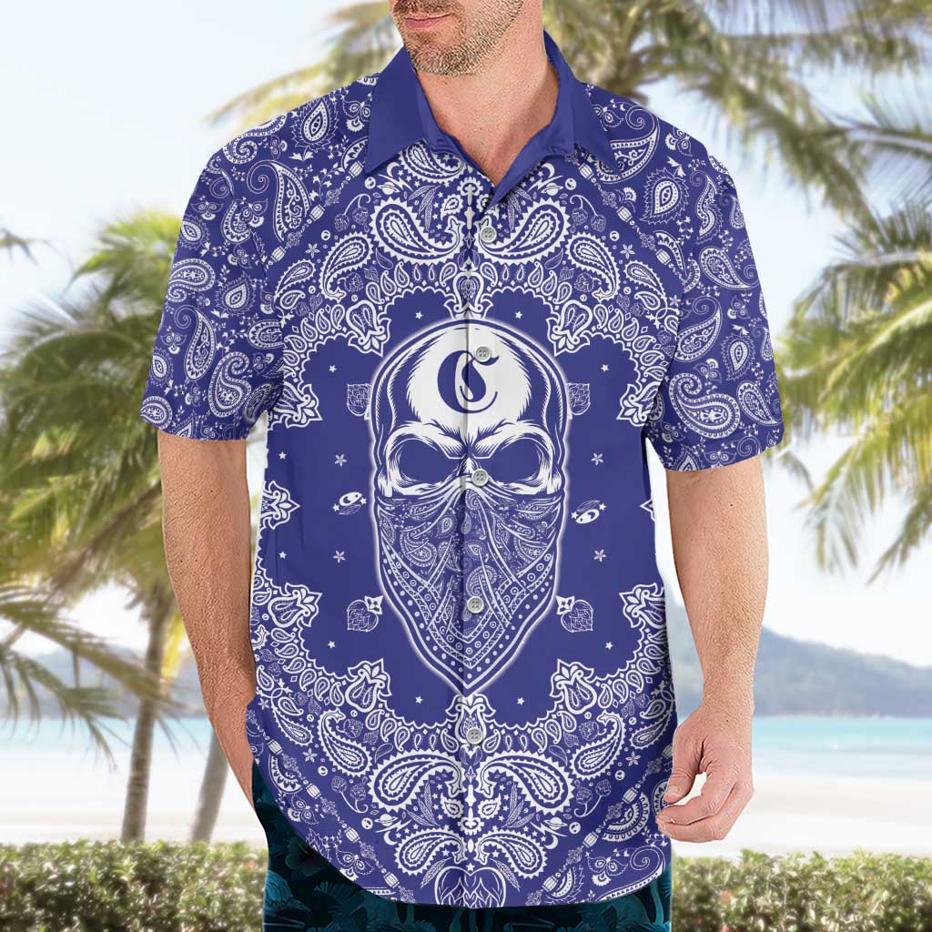 Blue Paisley Hawaiian Shirt Skull Gangster - Wonder Print Shop
