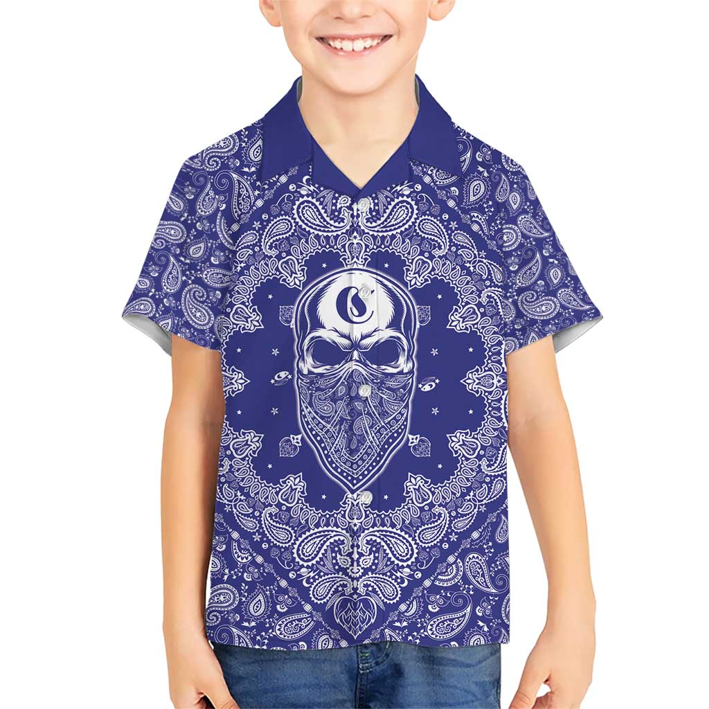 Blue Paisley Hawaiian Shirt Skull Gangster - Wonder Print Shop