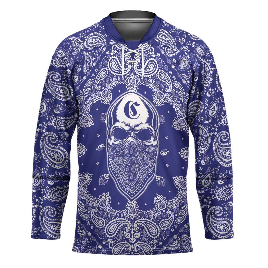 Blue Paisley Hockey Jersey Skull Gangster - Wonder Print Shop