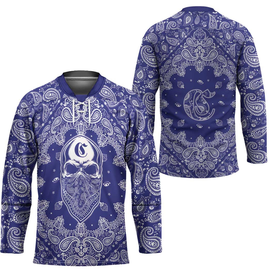 Blue Paisley Hockey Jersey Skull Gangster - Wonder Print Shop