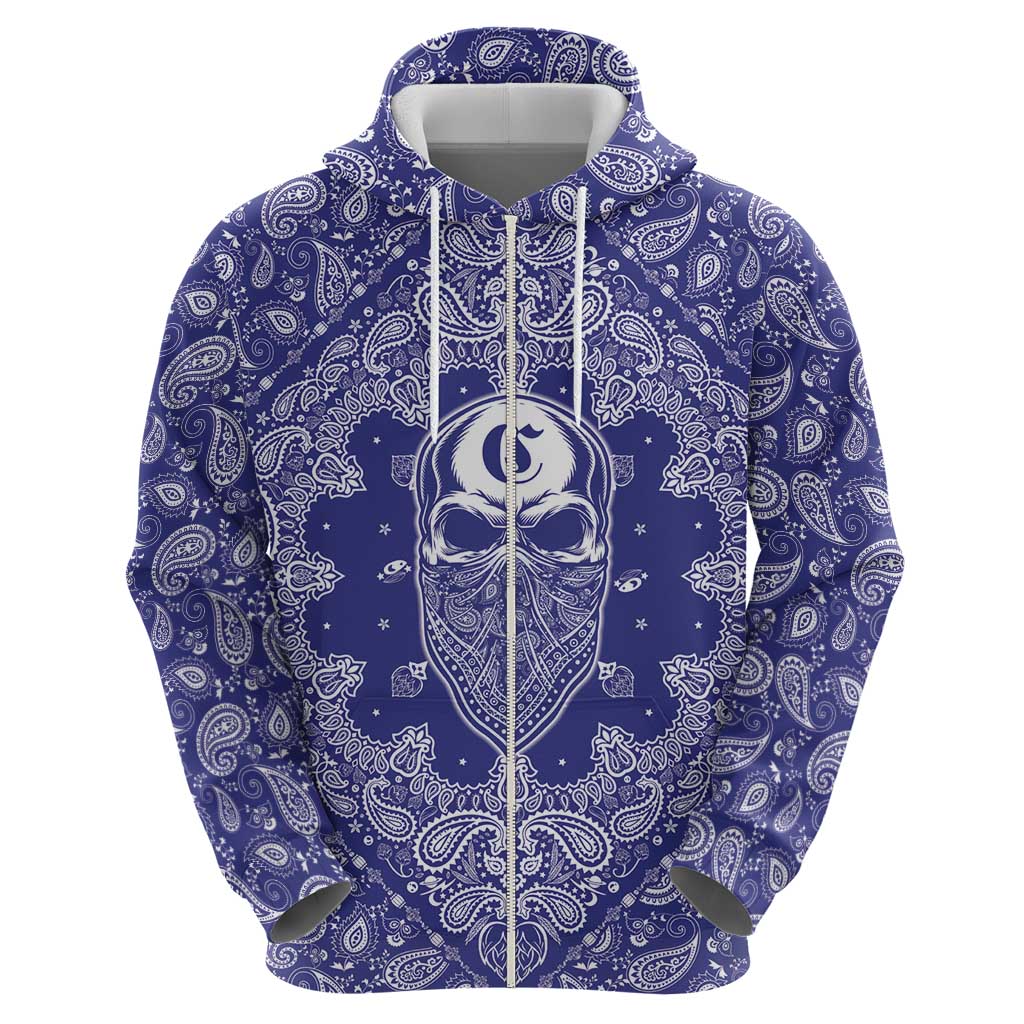 Blue Paisley Hoodie Skull Gangster - Wonder Print Shop