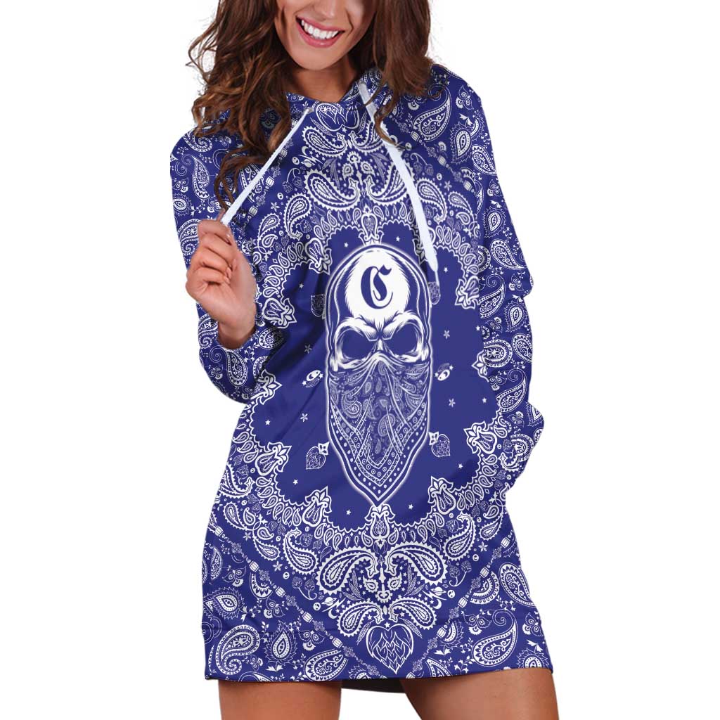 Blue Paisley Hoodie Dress Skull Gangster - Wonder Print Shop