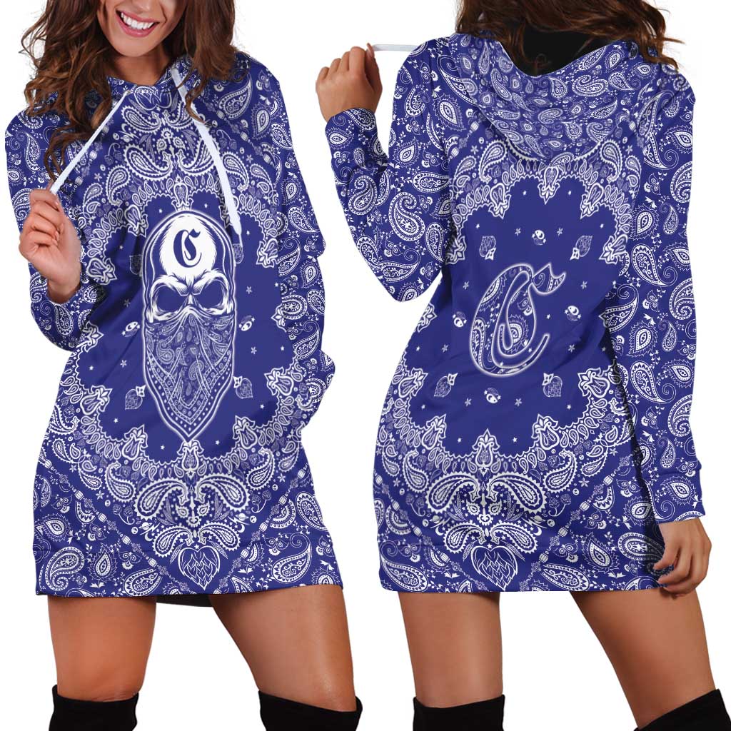 Blue Paisley Hoodie Dress Skull Gangster - Wonder Print Shop