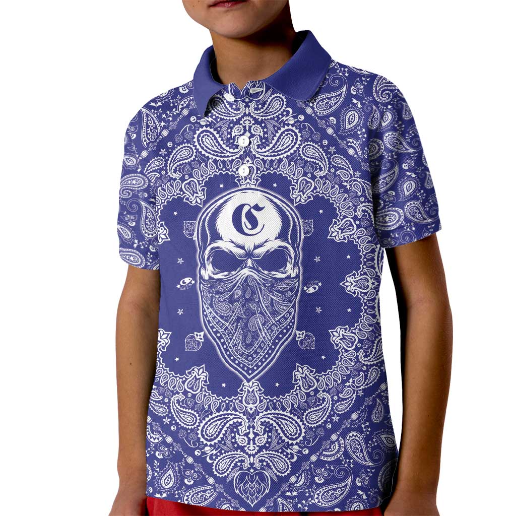 Blue Paisley Kid Polo Shirt Skull Gangster - Wonder Print Shop