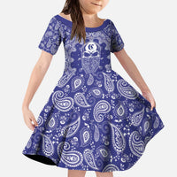 Blue Paisley Kid Short Sleeve Dress Skull Gangster - Wonder Print Shop