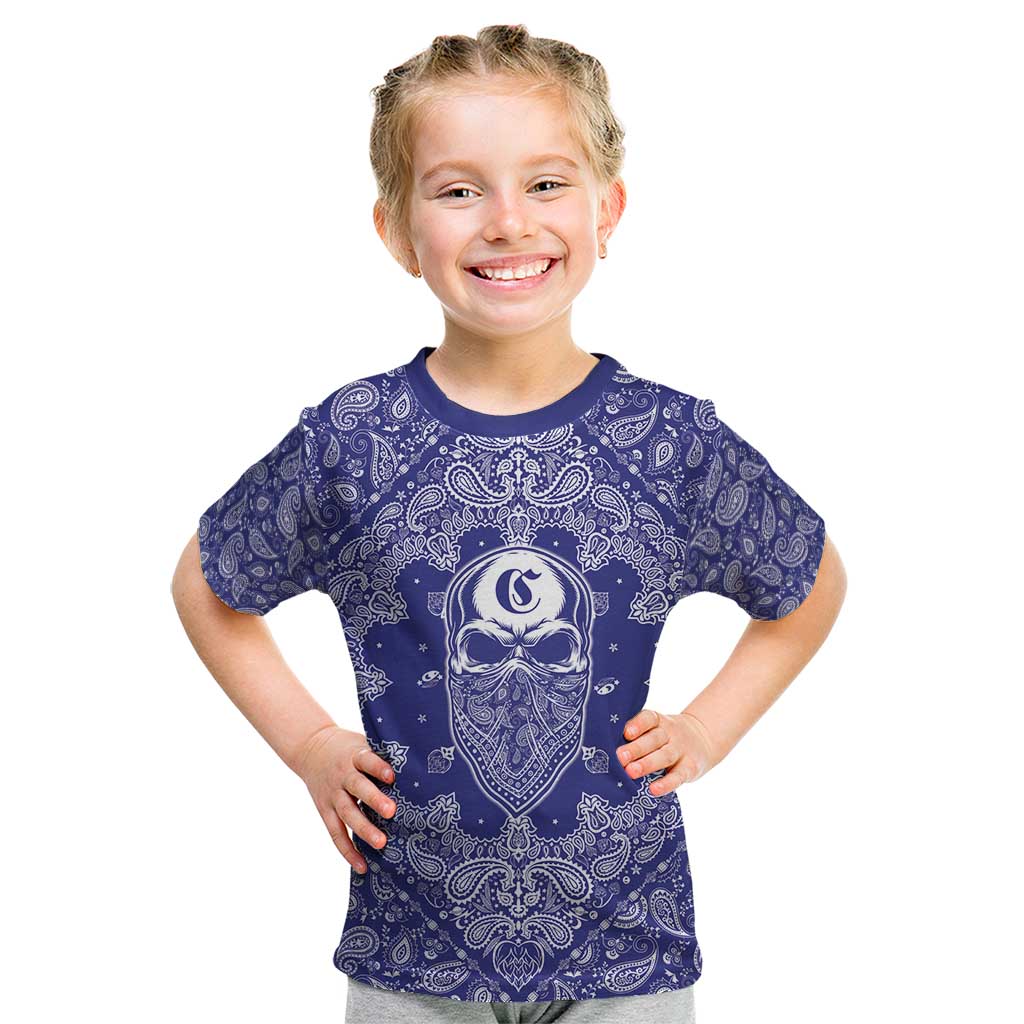 Blue Paisley Kid T Shirt Skull Gangster - Wonder Print Shop