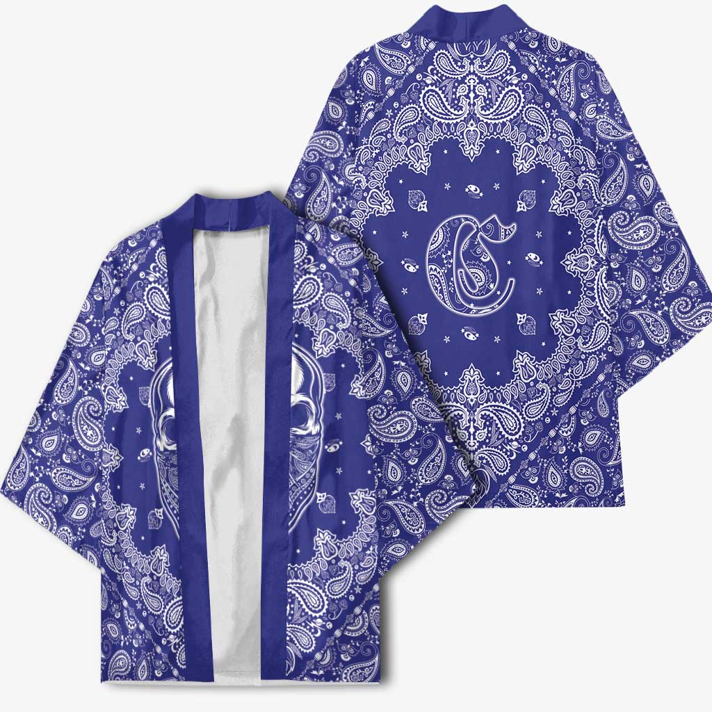 Blue Paisley Kimono Skull Gangster - Wonder Print Shop