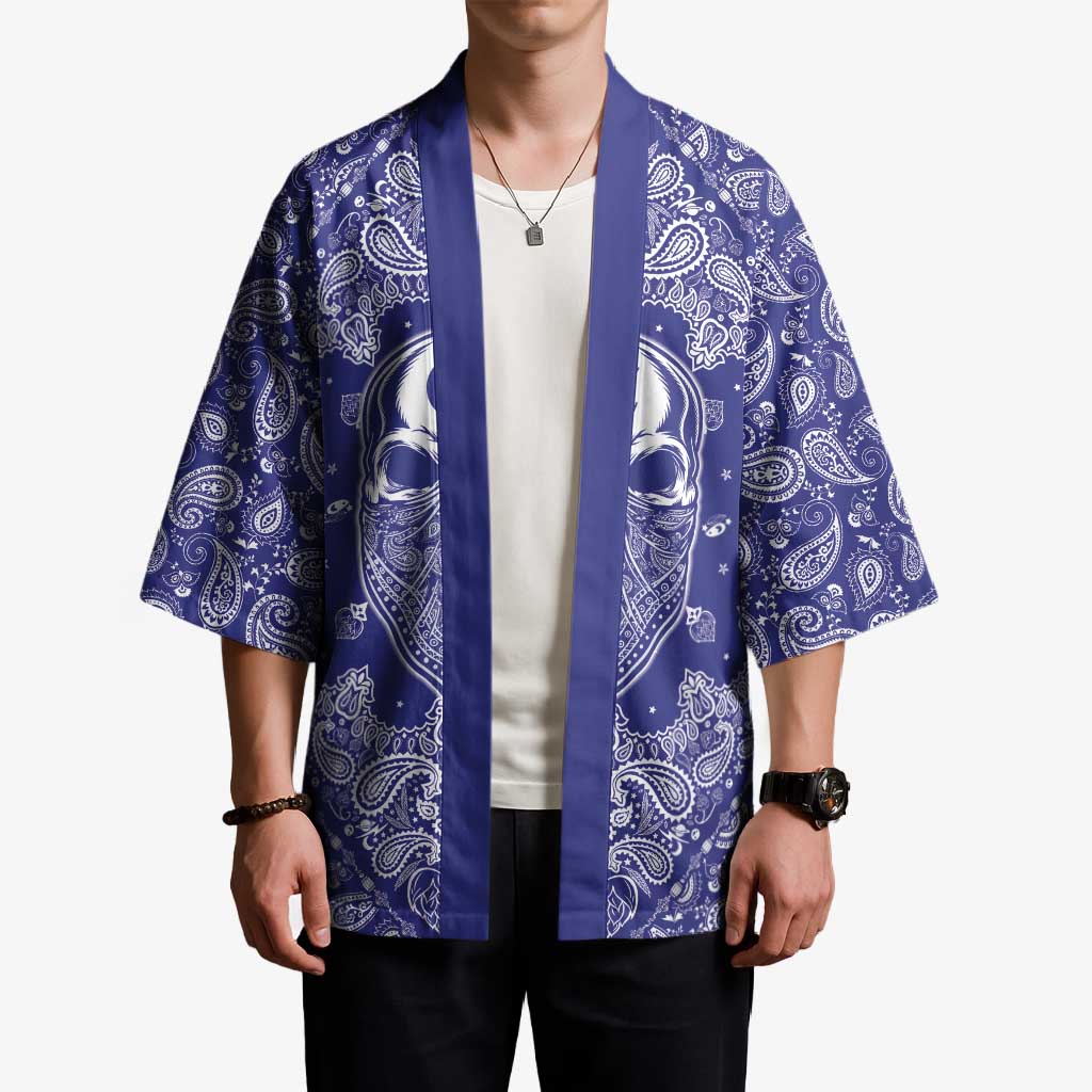 Blue Paisley Kimono Skull Gangster - Wonder Print Shop