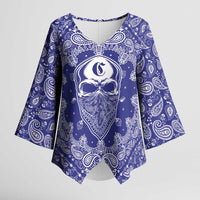 Blue Paisley Kimono Sleeve Blouse Skull Gangster - Wonder Print Shop