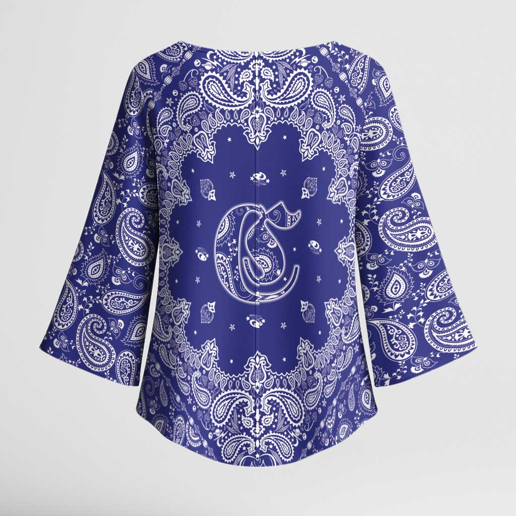 Blue Paisley Kimono Sleeve Blouse Skull Gangster - Wonder Print Shop