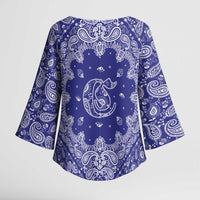 Blue Paisley Kimono Sleeve Blouse Skull Gangster - Wonder Print Shop