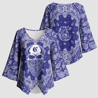 Blue Paisley Kimono Sleeve Blouse Skull Gangster - Wonder Print Shop