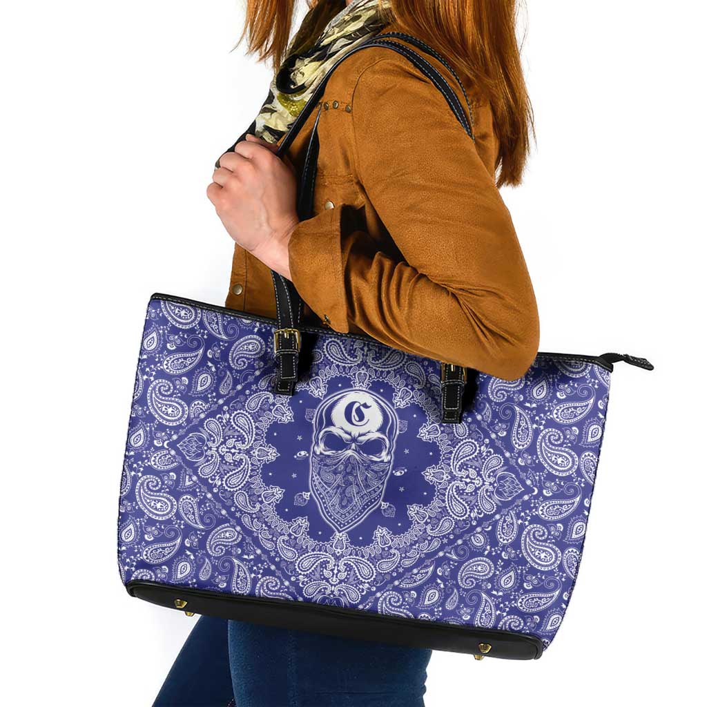 Blue Paisley Leather Tote Bag Skull Gangster - Wonder Print Shop