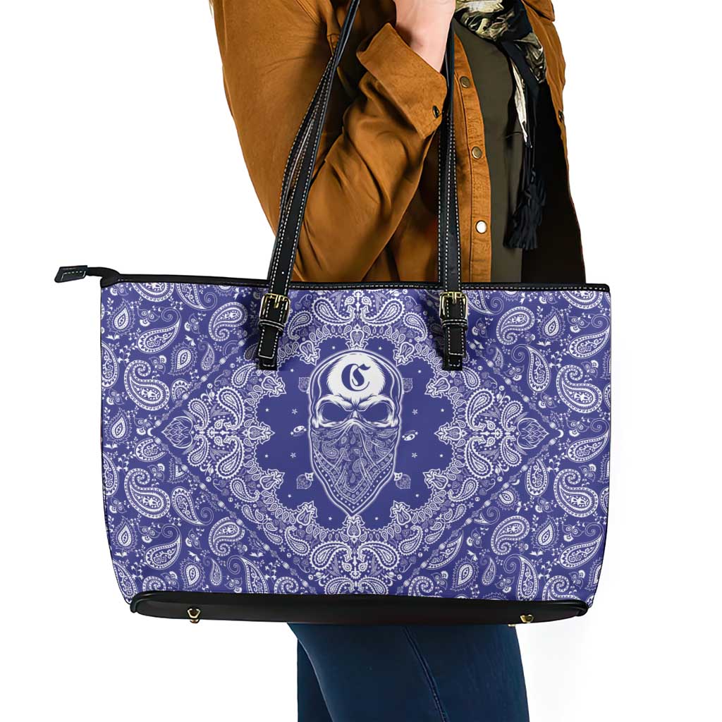 Blue Paisley Leather Tote Bag Skull Gangster - Wonder Print Shop