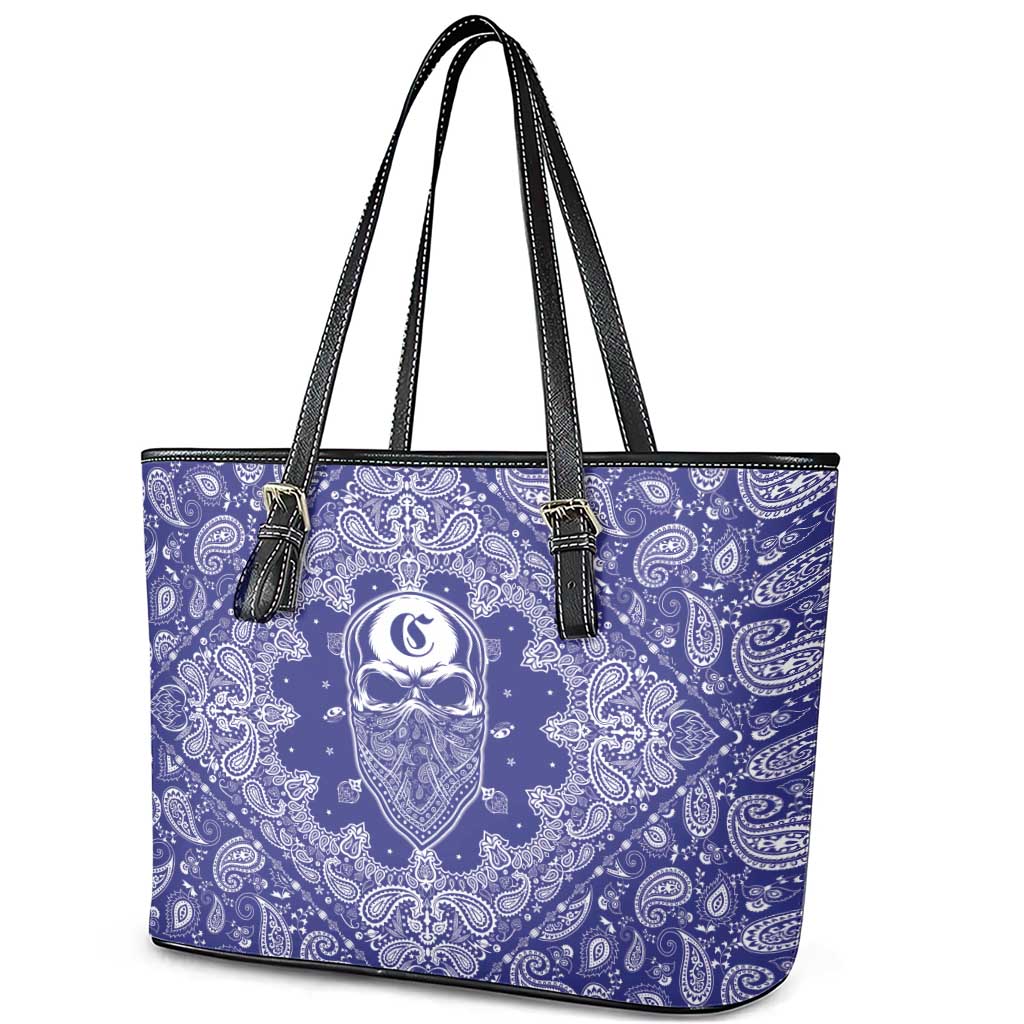 Blue Paisley Leather Tote Bag Skull Gangster - Wonder Print Shop