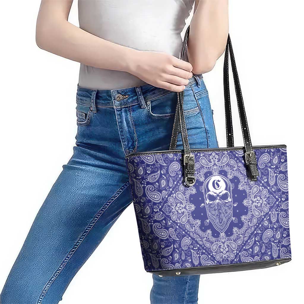 Blue Paisley Leather Tote Bag Skull Gangster - Wonder Print Shop